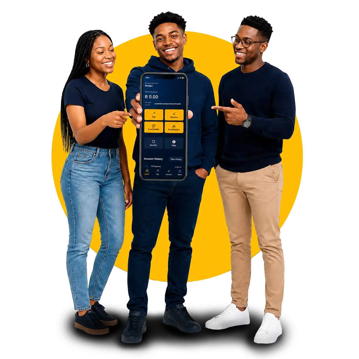 Three South Africans presenting the iKWAZA app